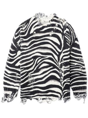 R13 ripped zebra-print jumper - White
