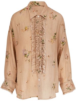 R13 ruffle-detail floral blouse - Neutrals