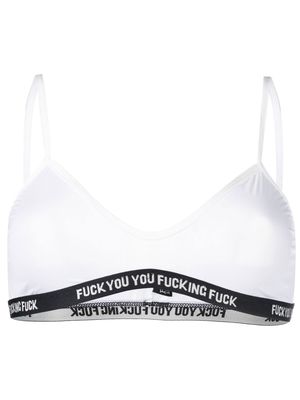 R13 sheer-mesh slogan-underband bra - White