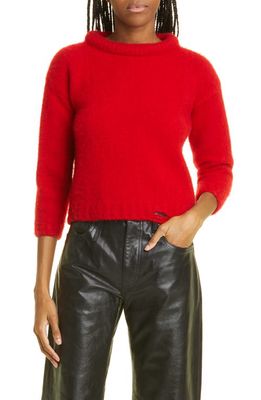 R13 Shrunken Distressed Cashmere Sweater in Red Cashmere