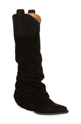 R13 Slouchy Pointed Toe Western Boot in Black Suede