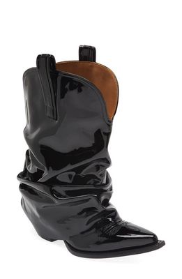 R13 Slouchy Western Boot in Patent Black