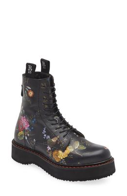 R13 Stack Combat Boot in Black /Floral
