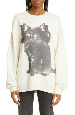 R13 Three-Headed Cat Oversize Cotton Blend Sweatshirt in Ecru