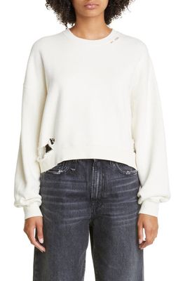 R13 Women's Distressed Crop Cotton Blend Sweatshirt in White