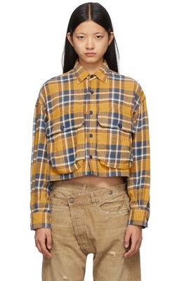 R13 Yellow & Blue Oversized Cropped Shirt