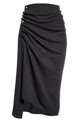 Rabanne Asymmetric Snap Stretch Virgin Wool Midi Skirt in Dark Grey