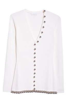 Rabanne Ball Button & Trim Wool Cardigan in Off White