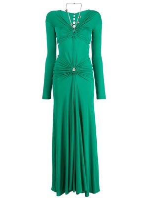Rabanne chain-detail ruched long dress - Green
