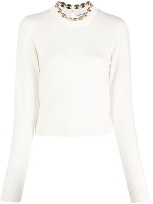 Rabanne chain-link ribbed knitted top - White