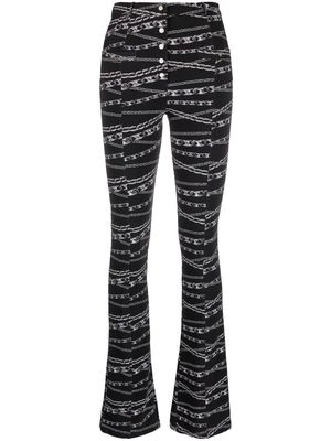 Rabanne chain-print flared trousers - Black