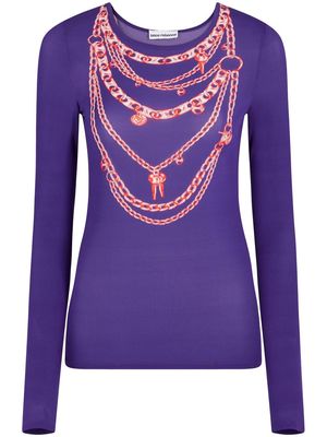 Rabanne chain-print long-sleeve top - Purple