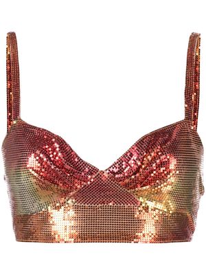 Rabanne chainmail-detail cropped top - Orange