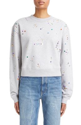 Rabanne Crystal Detail Cotton French Terry Sweatshirt in Grey