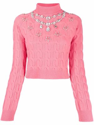 Rabanne crystal-embellished cabe-knit jumper - MULTICOLOUR