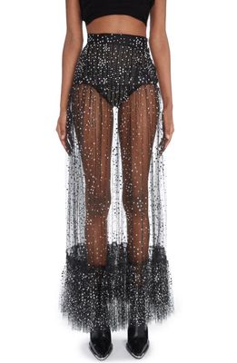Rabanne Crystal Embellished Ruffle Hem Tulle Skirt in Black