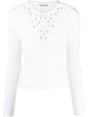 Rabanne cut-out floral-detail ribbed-knit jumper - White