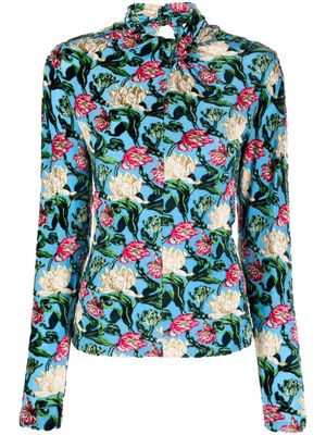 Rabanne floral-jacquard twist-neck top - Multicolour