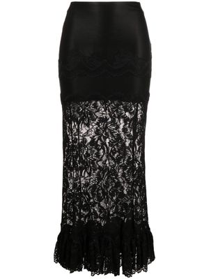 Rabanne floral-lace midi skirt - Black