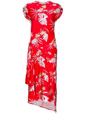 Rabanne floral-print asymmetric midi dress - Red