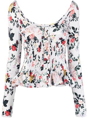 Rabanne floral-print corset-style blouse - White
