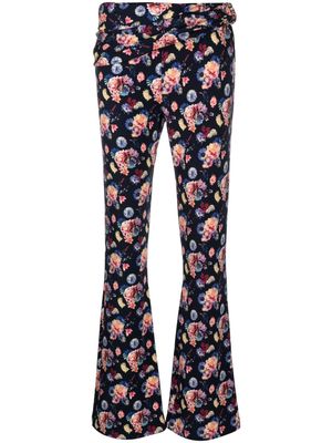 Rabanne floral-print flared trousers - Blue