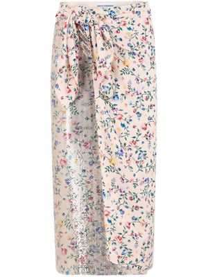 Rabanne floral-print layered midi skirt - Pink