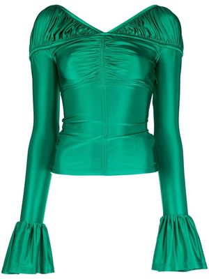 Rabanne flounce-sleeved draped top - Green