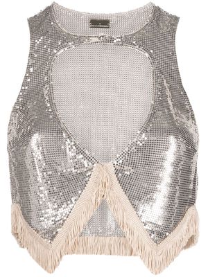 Rabanne fringed metallic cut-out top - Gold