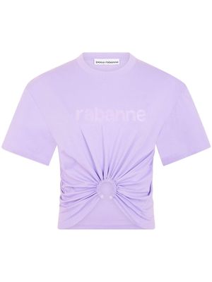 Rabanne logo-embroidered cropped T-shirt - Purple