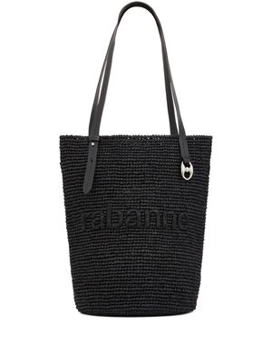 Rabanne logo-embroidered raffia tote bag - Black