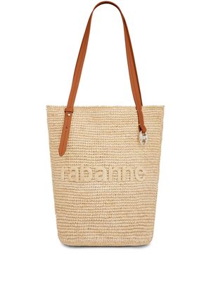 Rabanne logo-embroidered raffia tote bag - Neutrals