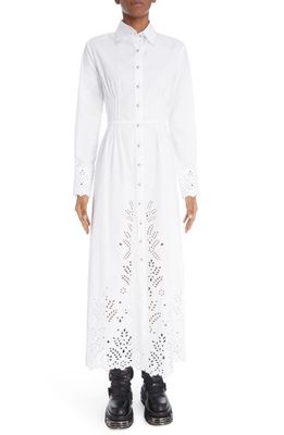 Rabanne Long Sleeve Cotton Eyelet Shirtdress in Optical White