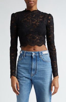 Rabanne Long Sleeve Stretch Lace Crop Top in Black