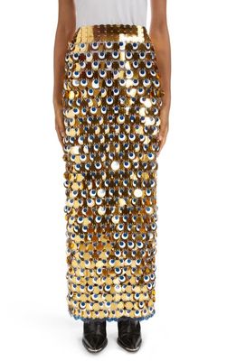 Rabanne Metallic Spangle Maxi Skirt in Gold /White /Navy