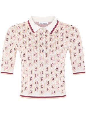 Rabanne monogram-jacquard short-sleeve top - Neutrals