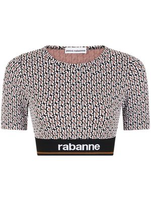 Rabanne monogram-print cropped T-shirt - Black