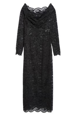 Rabanne Off the Shoulder Long Sleeve Sheer Stretch Lace Dress in Black
