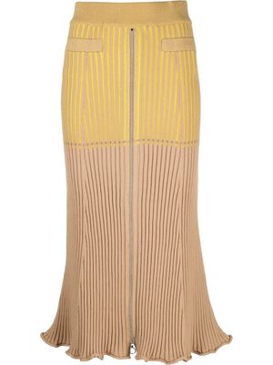 Rabanne panelled rib-detail midi skirt - Yellow