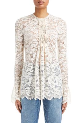 Rabanne Pintuck Pleat Long Sleeve Lace Blouse in Ivory
