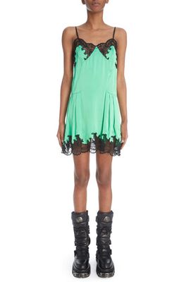 Rabanne Pleated Lace Satin Minidress in Bright Green