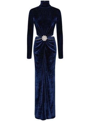 Rabanne rhinestone-belt velvet maxi dress - Blue