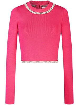 Rabanne rhinestone-embellished ribbed-knit cropped top - Pink