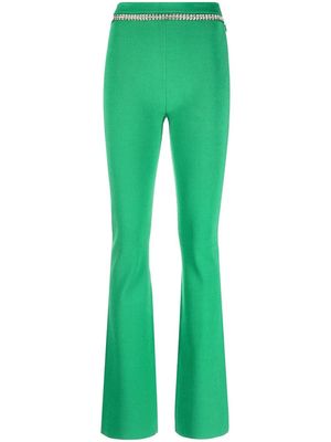 Rabanne rhinestone-embellished ribbed-knit flared trousers - Green