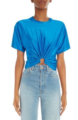 Rabanne Ring Detail Satin Jersey T-Shirt in Bright Blue