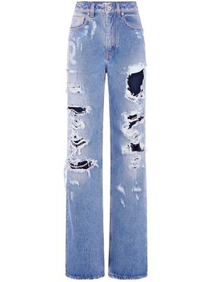 Rabanne ripped-detailing cotton wide-leg jeans - Blue