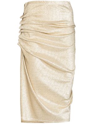 Rabanne ruched-detailing asymmetric midi skirt - Gold