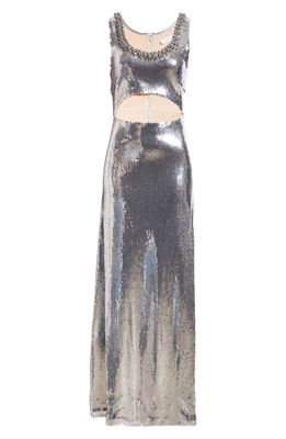 Rabanne Sequin Cutout Maxi Dress in Silver