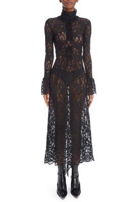 Rabanne Sheer Long Sleeve Mock Neck Gown in Black