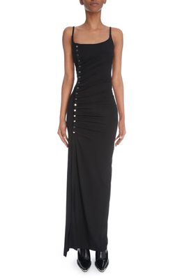 Rabanne Square Neck Ruched Gown in Black